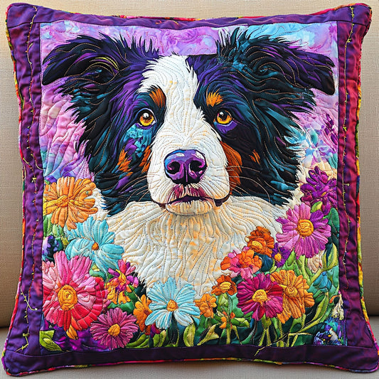 Border Collie Flowers WT1104031CL Quilt Pillow Case
