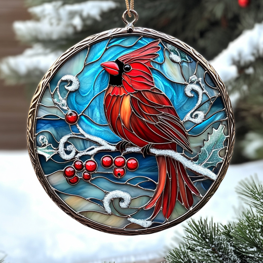 Snowy Cardinal WN0611097CL Stained Glass Suncatcher