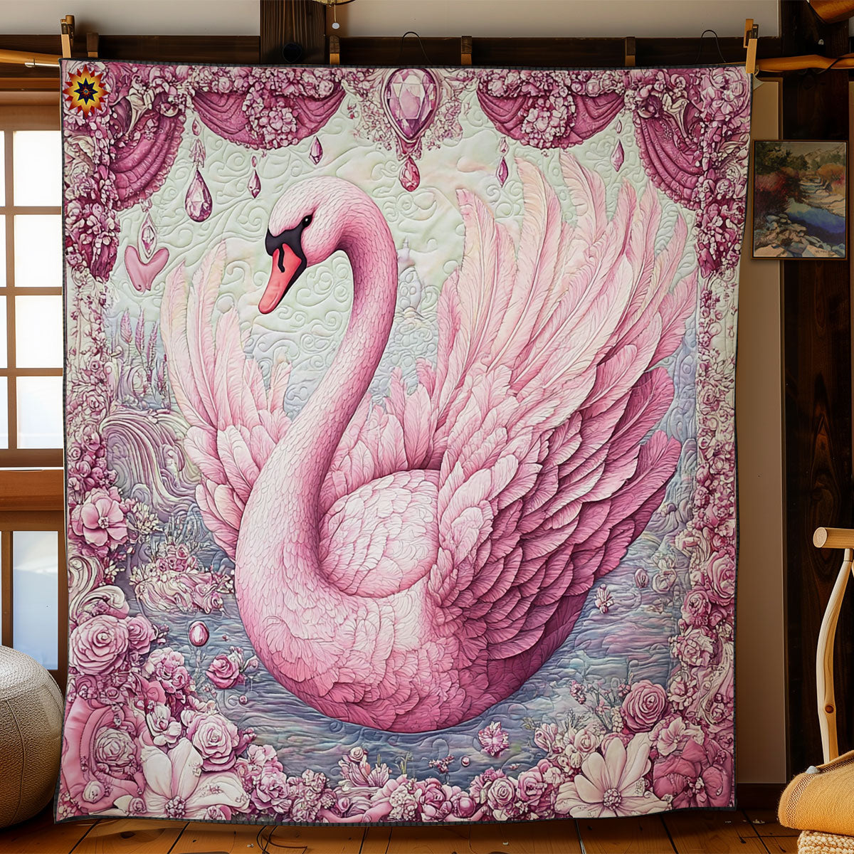 Pink Swan WY1411036CL Quilt