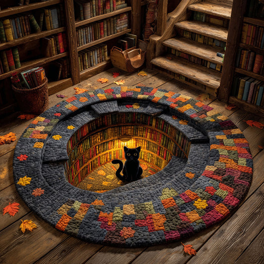 Cat Hidden Library CW0310039CL Quilted Round Mat