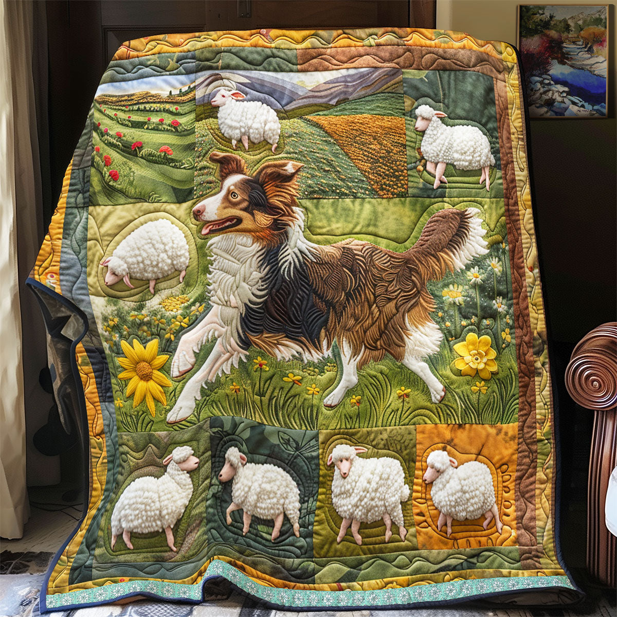 Border Collie Sheep Field WP0609008CL Quilt