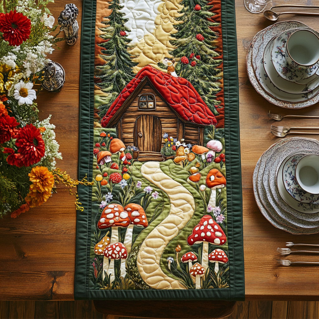 House And Mushroom WY2802094CL Quilted Table Runner