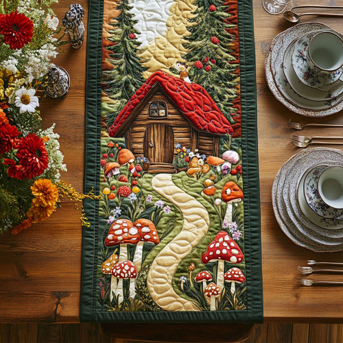 House And Mushroom WY2802094CL Quilted Table Runner