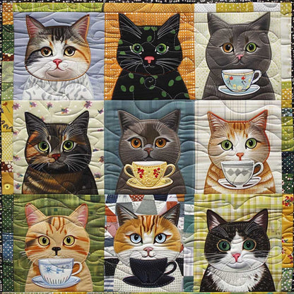 9 Cats And Coffee Cups XR2008013CL Quilt