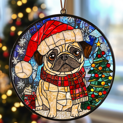 Pug Christmas Night XR0410003CL Stained Glass Suncatcher