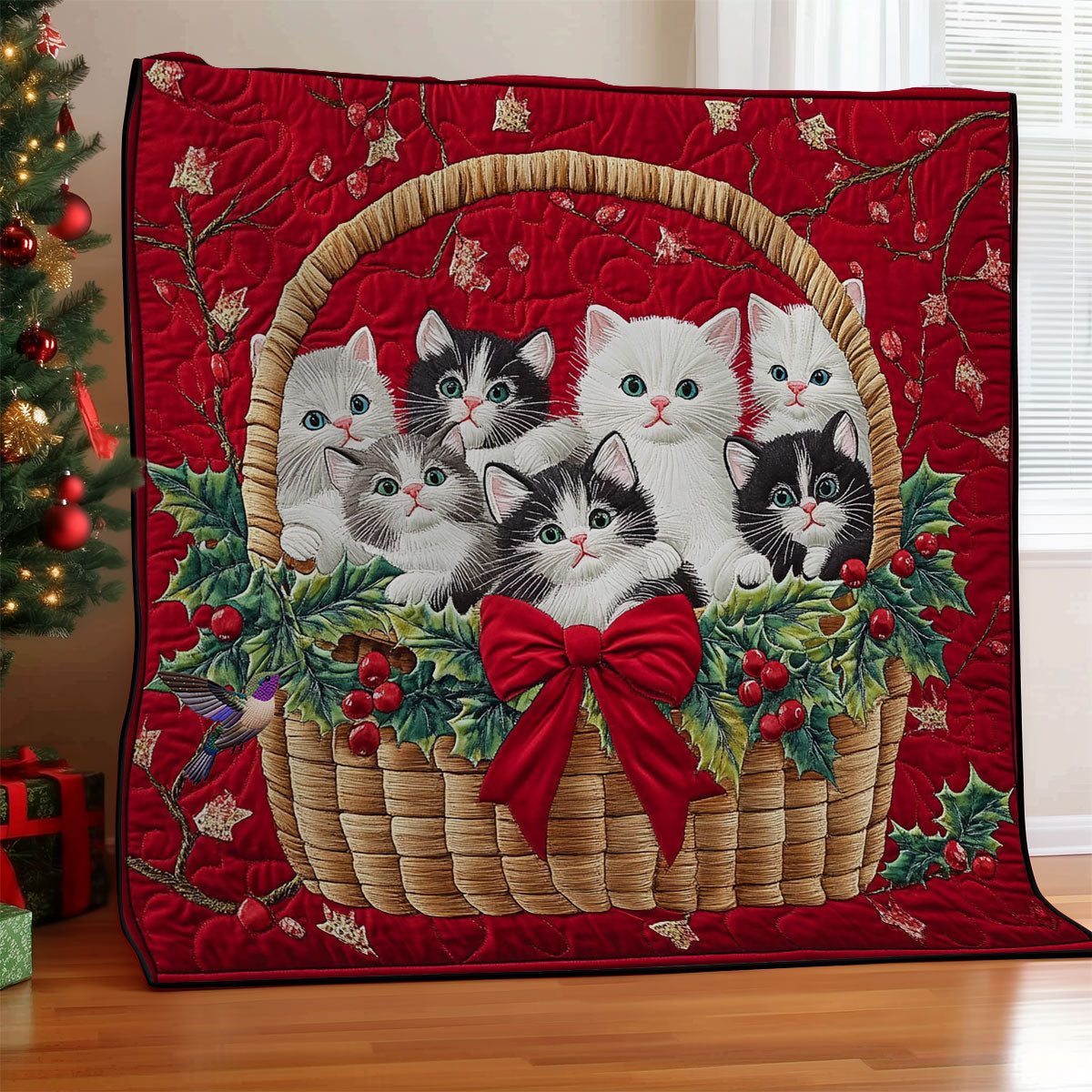 Christmas Basket Kitten WY0612025CL Quilt