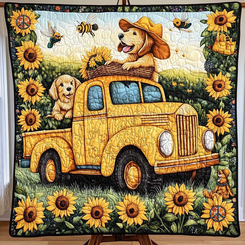 Golden Retriever Sunflower Joy WN0110046CL Quilt