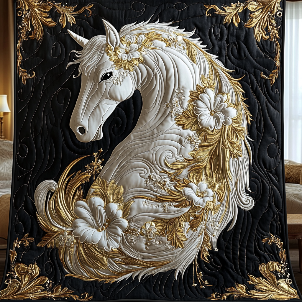 Golden White Horse WG3012013CL Quilt