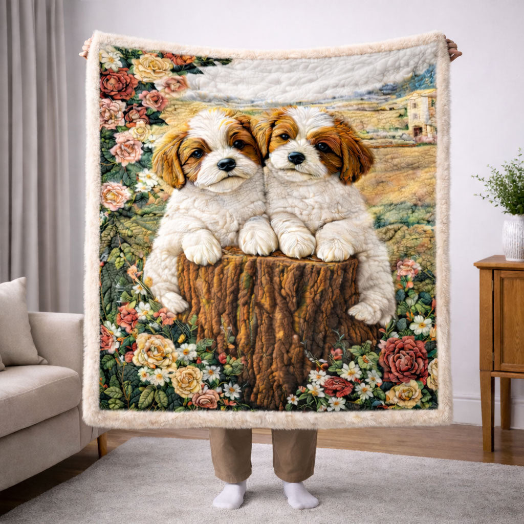 Dogs In Rose Garden QA1701003CL Faux Fur Throw Blanket