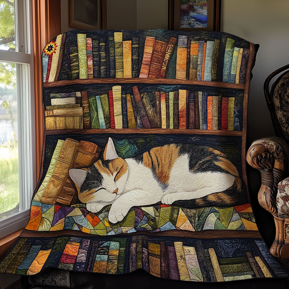 Sleeping Bookshelves Cat WY1911075CL Quilt