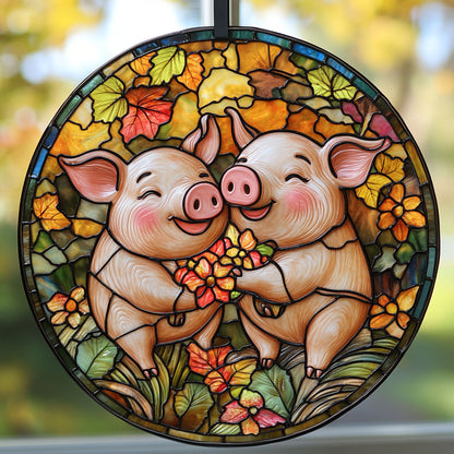 Pig WU0310030CL Stained Glass Suncatcher