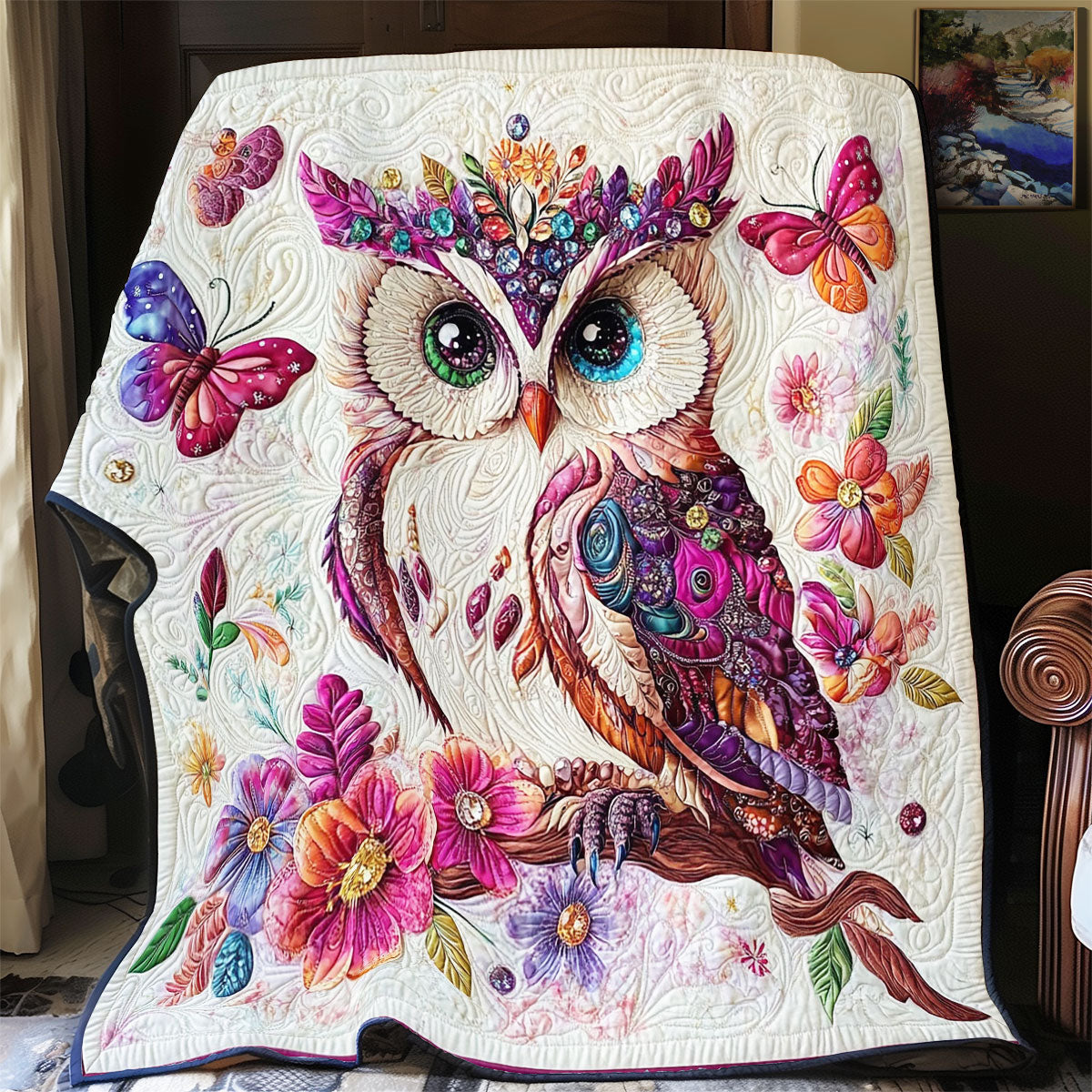 Flower Owl WY0912006CL Quilt