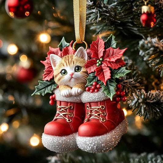 Santa Boot Cat WN0811063CL Christmas Ornament