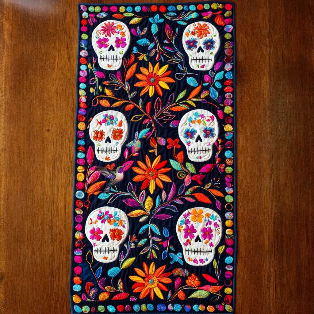 Day Of The Dead Vibrant Skulls WN2610070CL Quilted Table Runner