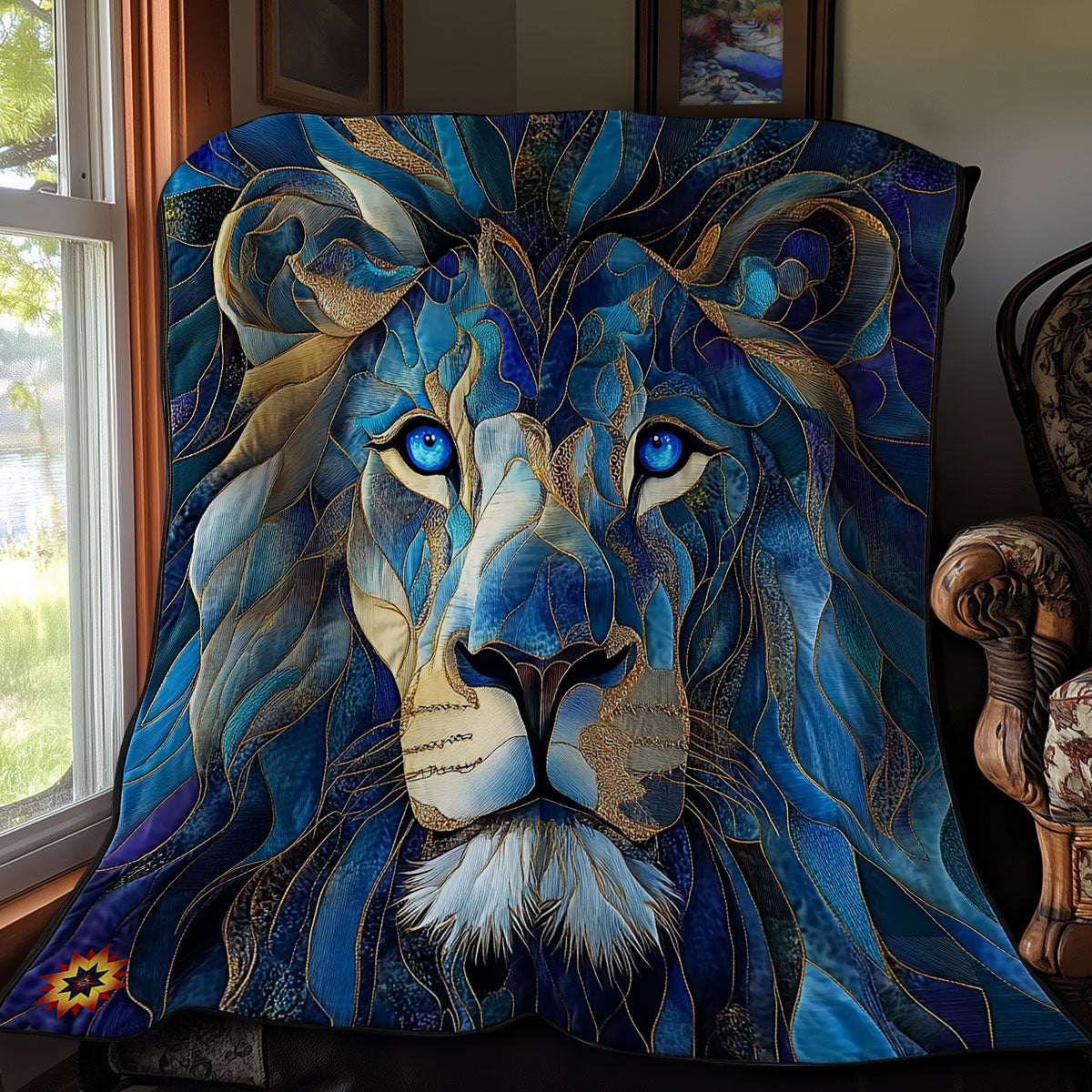 Navy Lion Abstract WY2711041CL Quilt