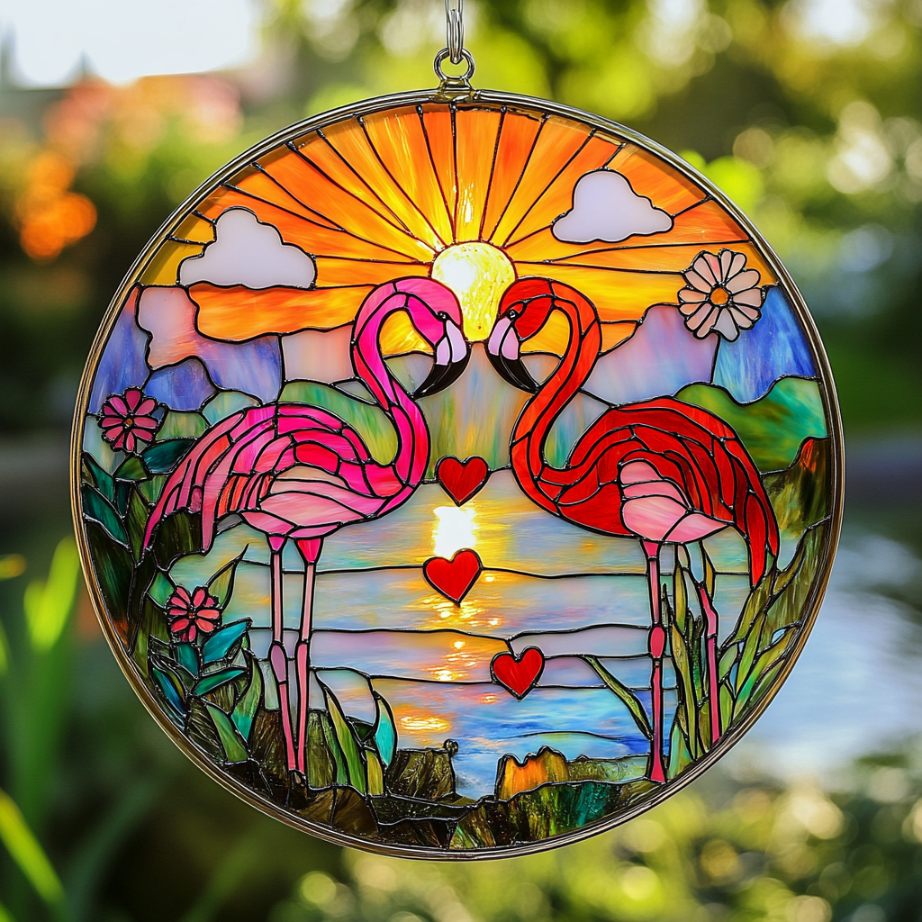 Flamingo Couple WU0811081CL Stained Glass Suncatcher