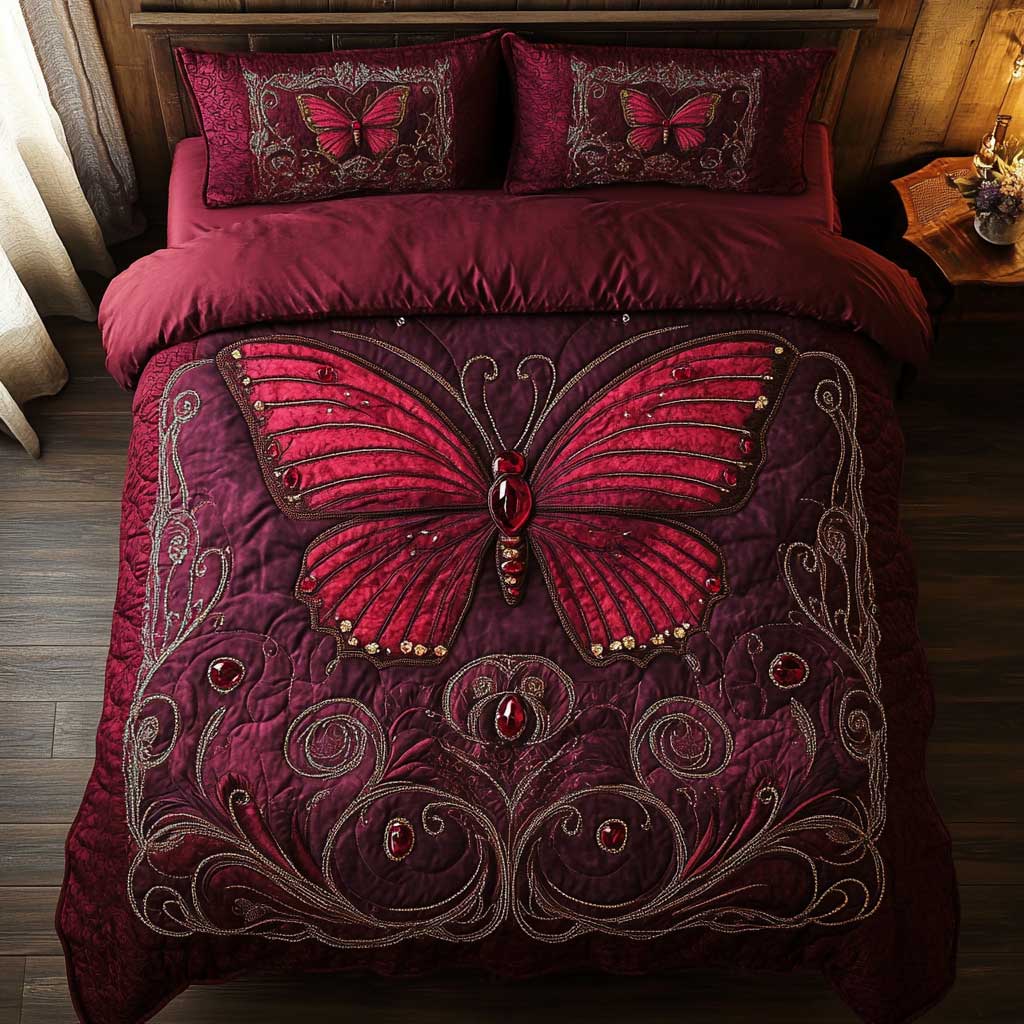 Burgundy Butterfly WP3112003CL Duvet Cover Set