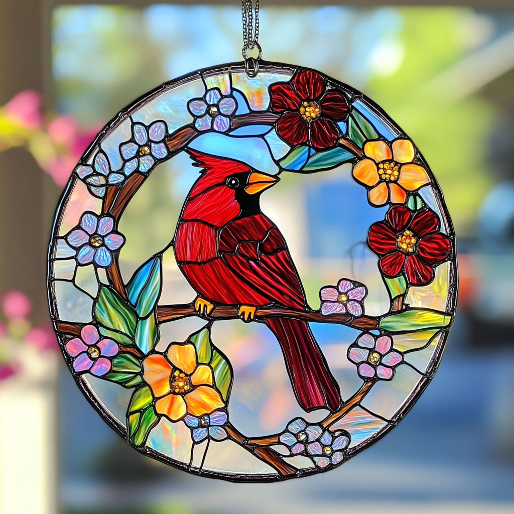 Red Cardinal WJ2210040CL Stained Glass Suncatcher