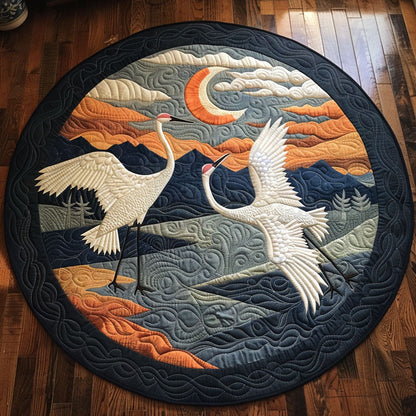 White Cranes Under Sky CP1004042CL Quilted Round Mat