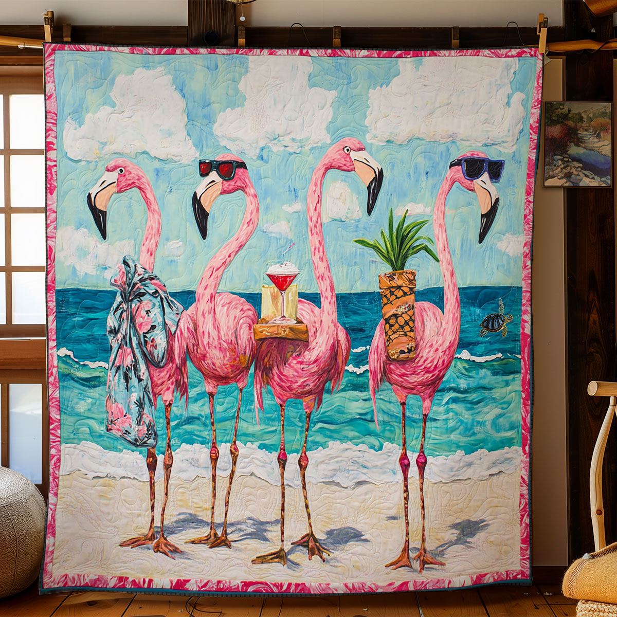 Beach Flamingo WY1211031CL Quilt