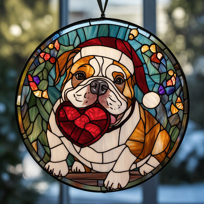 Christmas Bulldog WU0210015CL Stained Glass Suncatcher