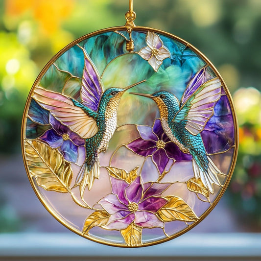 Hummingbird Purple Light WU0611096CL Stained Glass Suncatcher