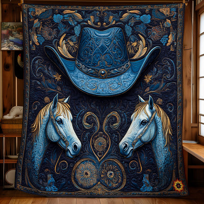 Blue Cowboy Hat Horse WY1911084CL Quilt