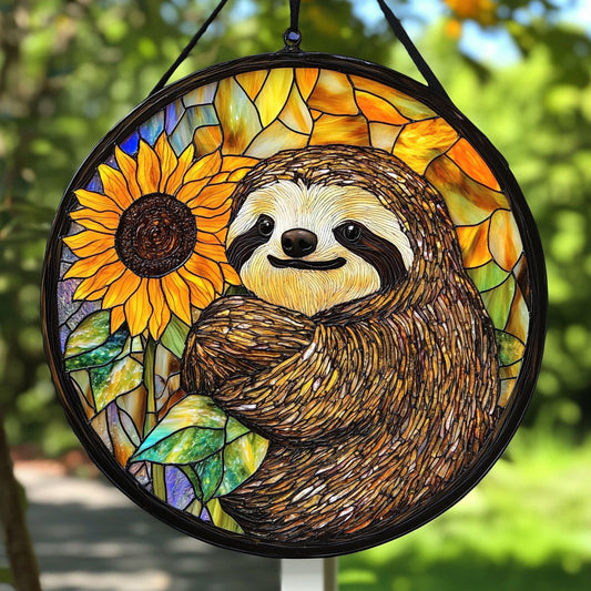 Sunflower And Sloth WY1401024CL Stained Glass Suncatcher