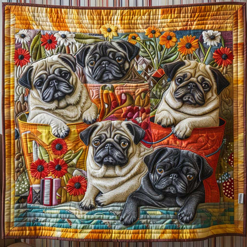 Flower Garden Pug WP1009025CL Quilt