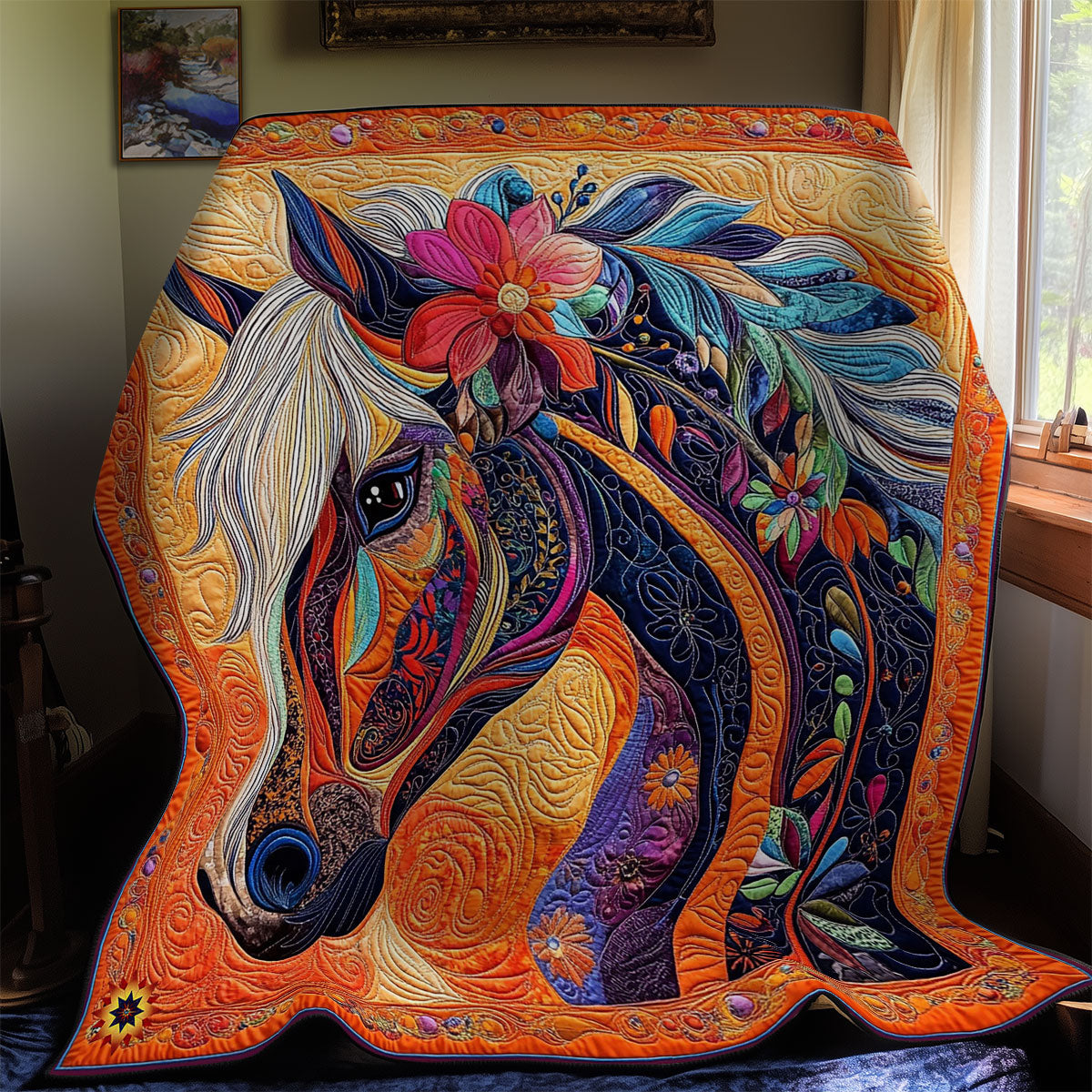 Flower Pathwork Horse WY1112007CL Quilt