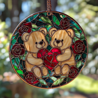 Rose Heart Teddy Bear WY2202203CL Suncatcher