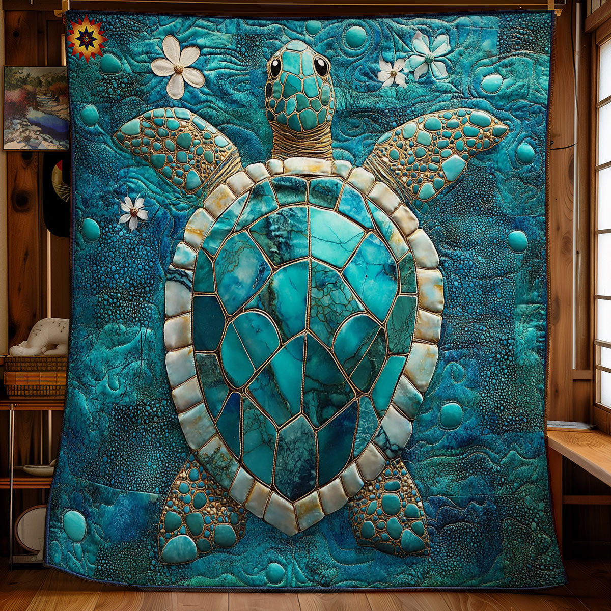 Teal Turtle WY2311034CL Quilt