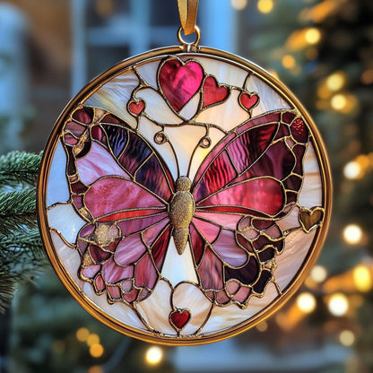 Pink Heart Butterfly WY2202195CL Suncatcher