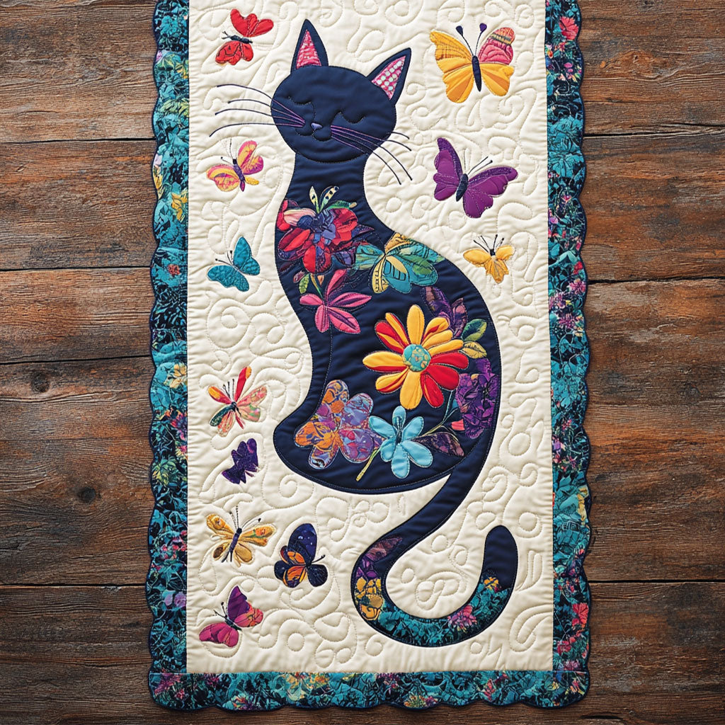 Cat And Butterfly WY2802039CL Quilted Table Runner