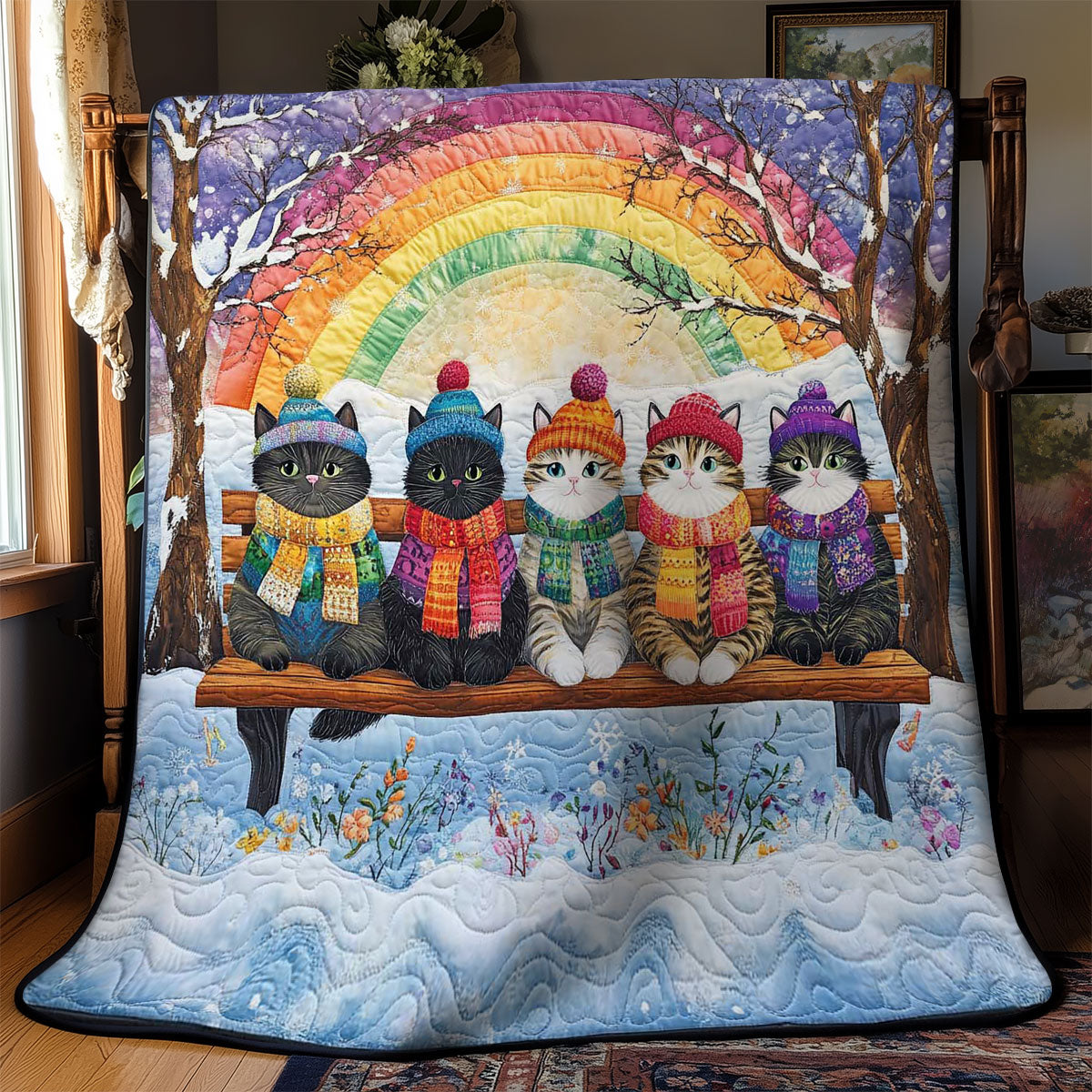 Colorful Cats In Snow WN2512033CL Quilt