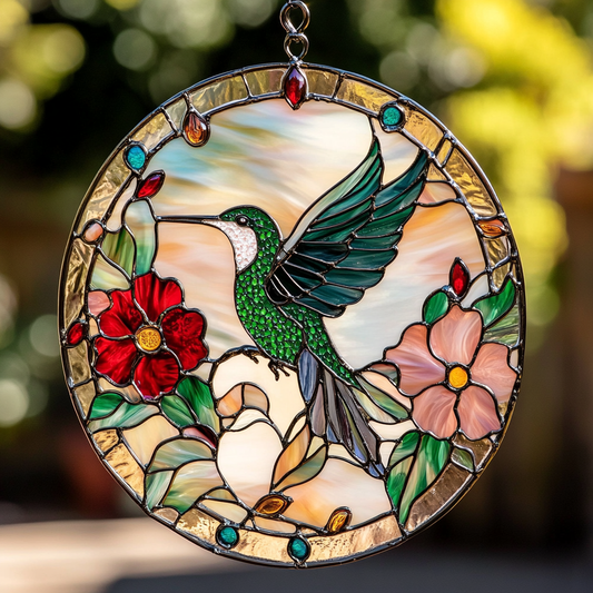 Garden Hummingbird WN0611121CL Stained Glass Suncatcher