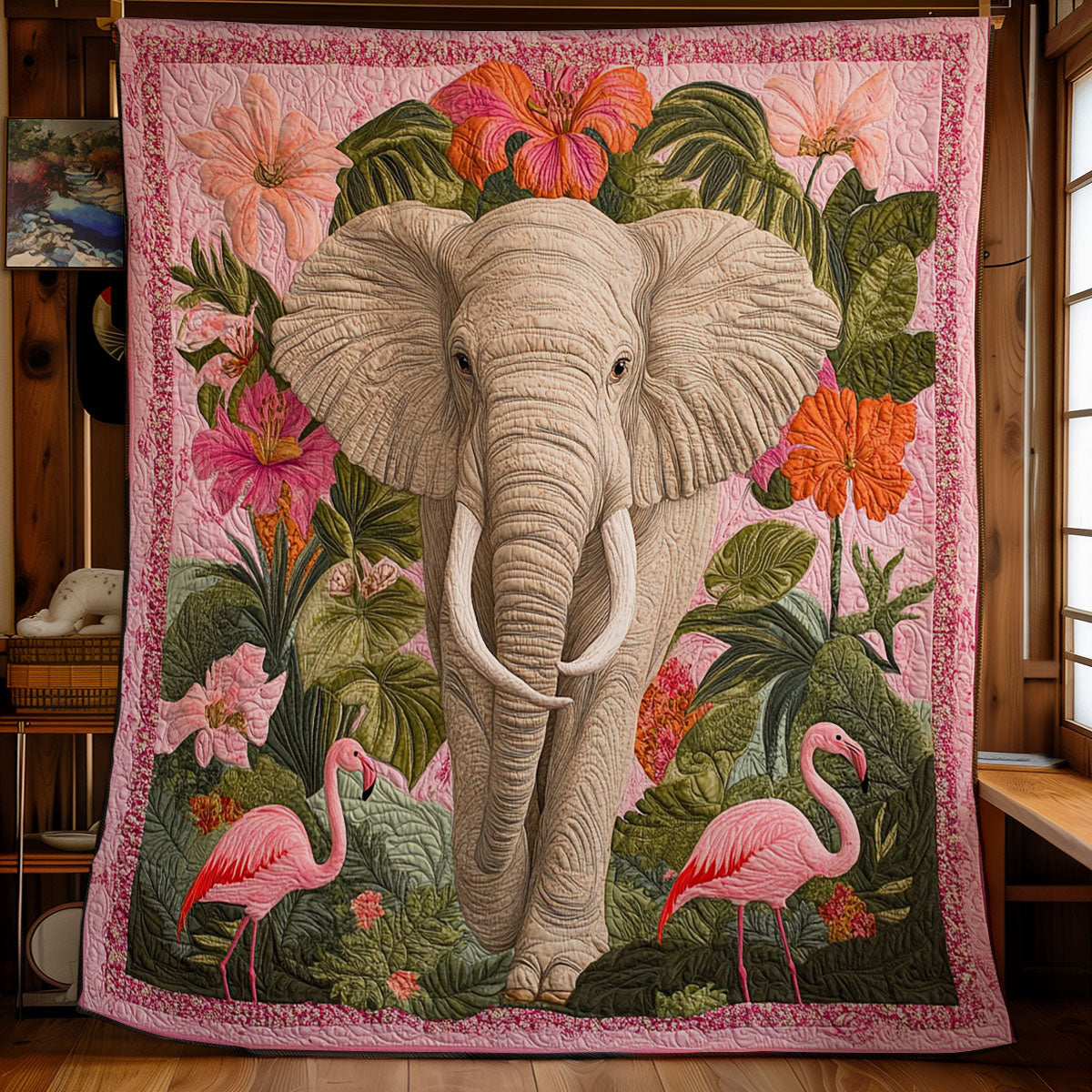 Elephant And Flamingo WY0202016CL Quilt
