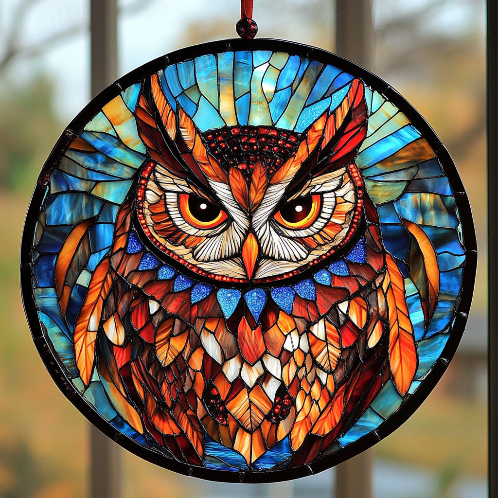 Owl WU0210019CL Stained Glass Suncatcher