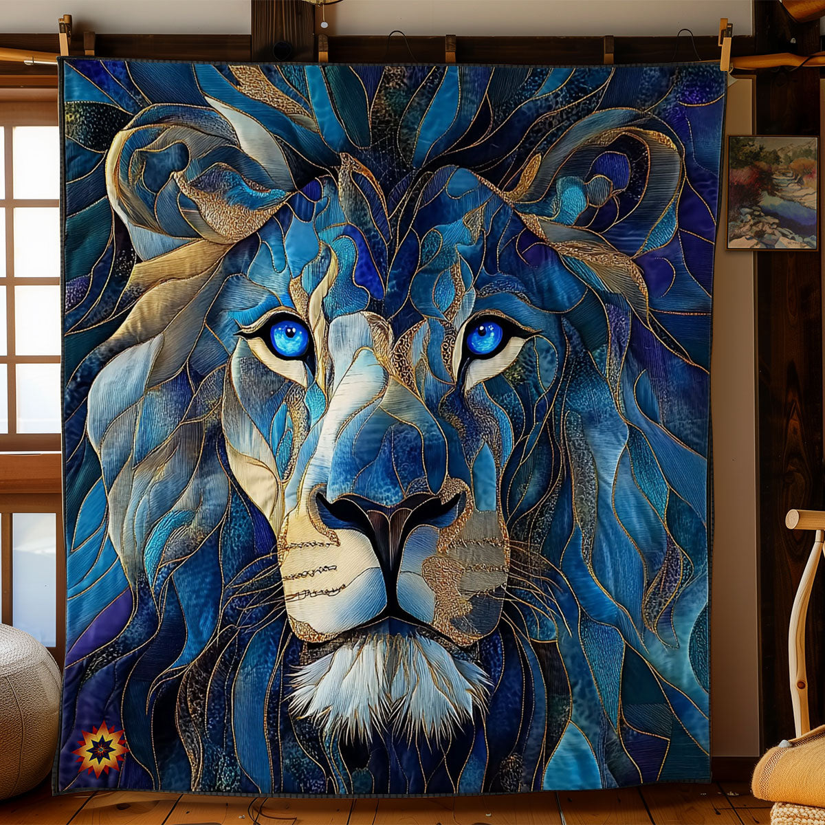 Navy Lion Abstract WY2711041CL Quilt