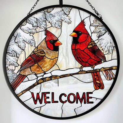 Welcome Red Cardinal WJ2809044CL Stained Glass Suncatcher