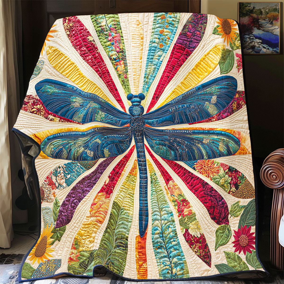 Dragonfly In Colorful Garden WY2702060CL Quilt