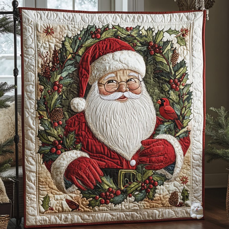 Santa And Cardinal WU0411014CL Quilt