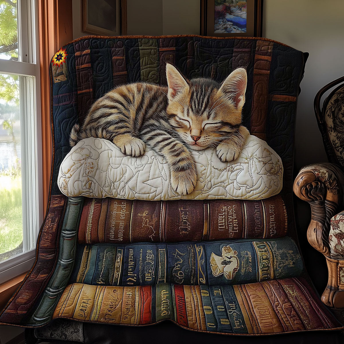 Sleeping Book Cat WY2511027CL Quilt