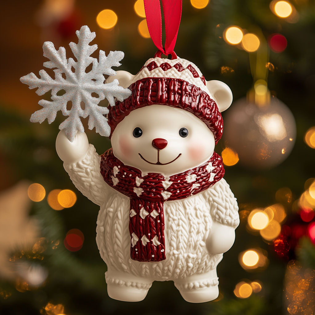 Cozy Polar Bear with Snow Flake XK1810022CL Christmas Ornament