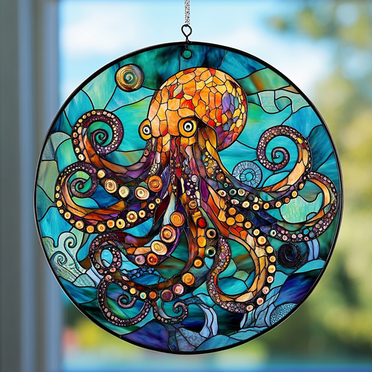 Mystic Octopus WN0611079CL Stained Glass Suncatcher