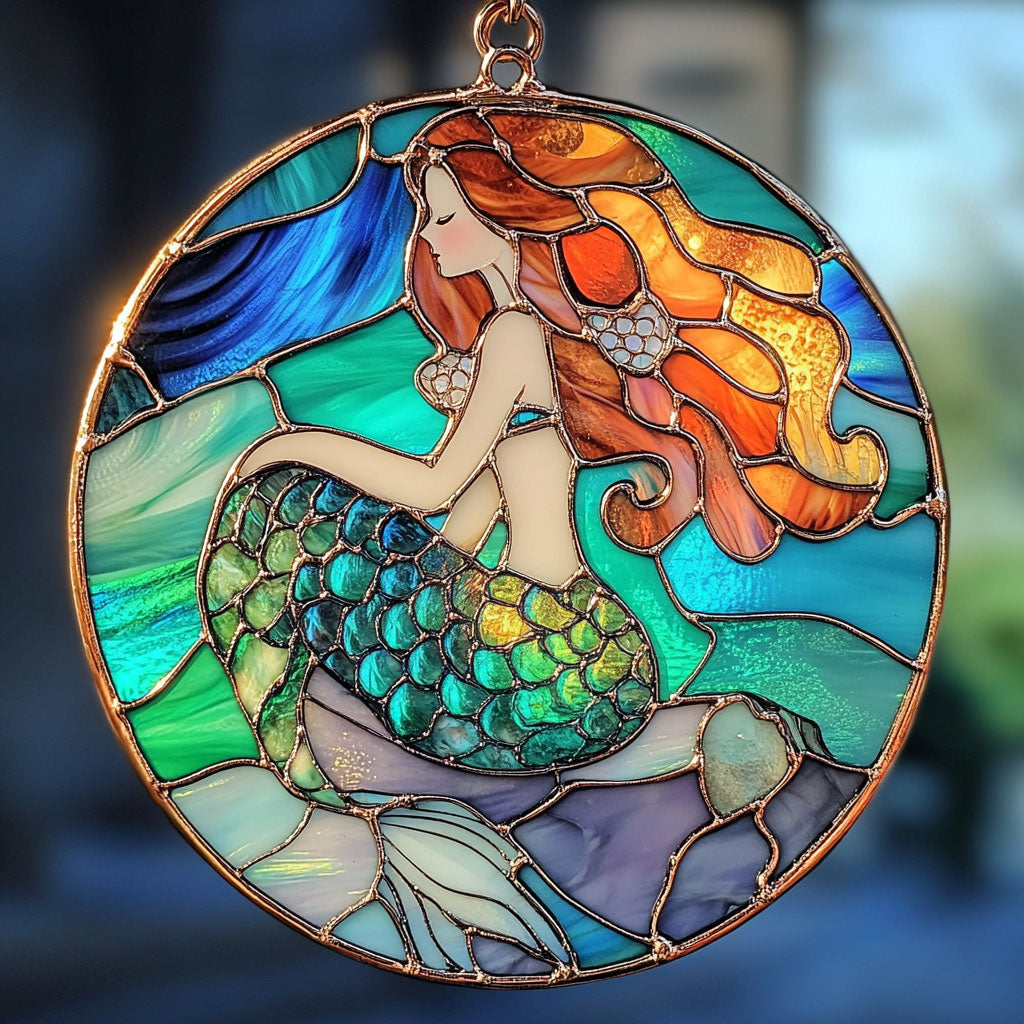 Mermaid WU0810002CL Stained Glass Suncatcher