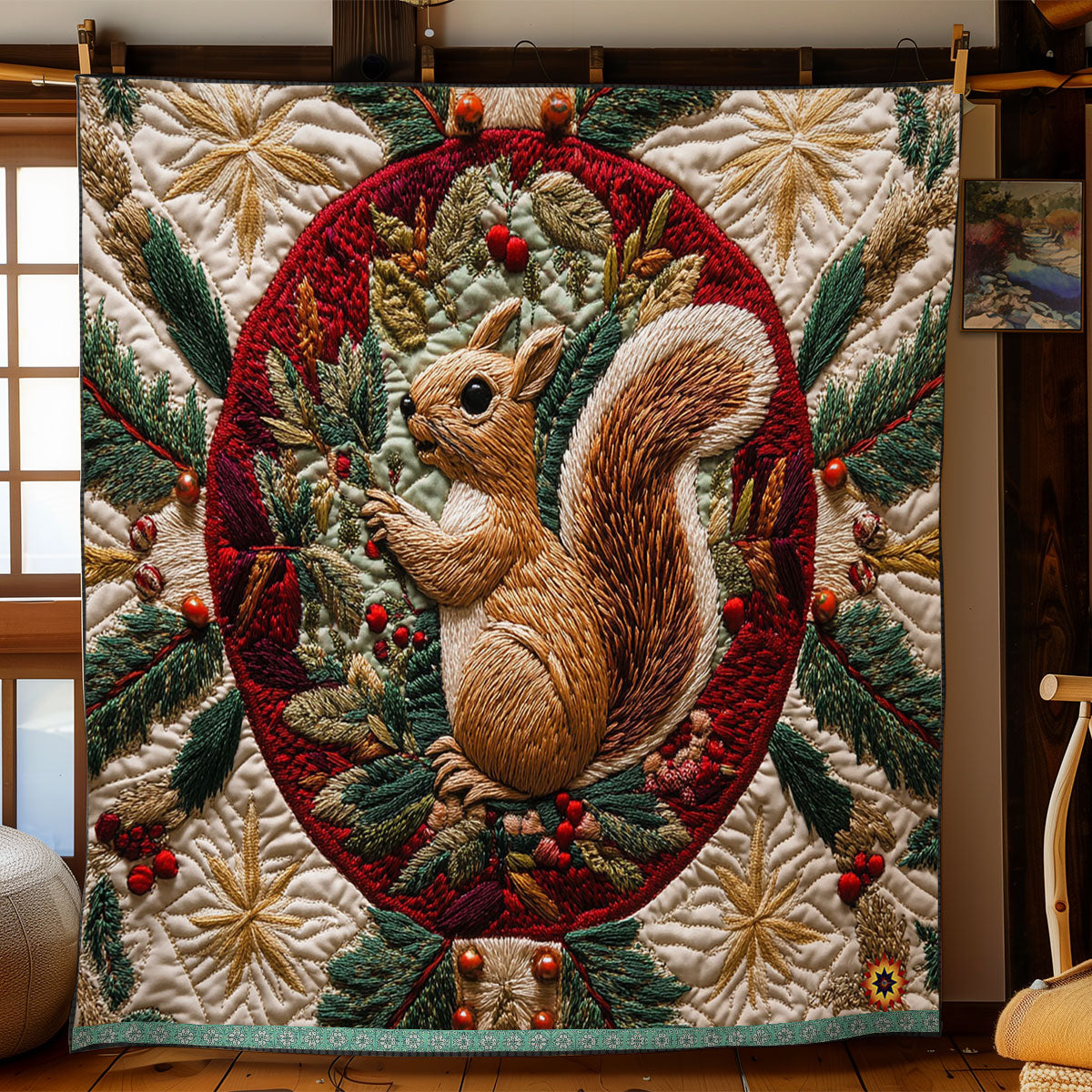 Christmas Baubel Squirrel WJ2211007CL Quilt
