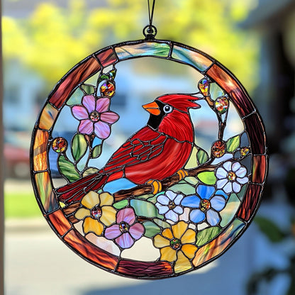 Red Cardinal WJ2210042CL Stained Glass Suncatcher