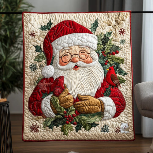 Santa And Cardinal WU0411012CL Quilt