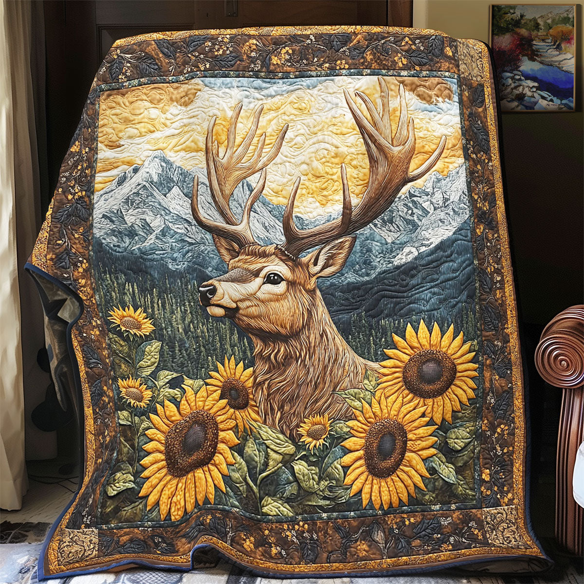 Moose In Sunflower WY2101063CL Quilt